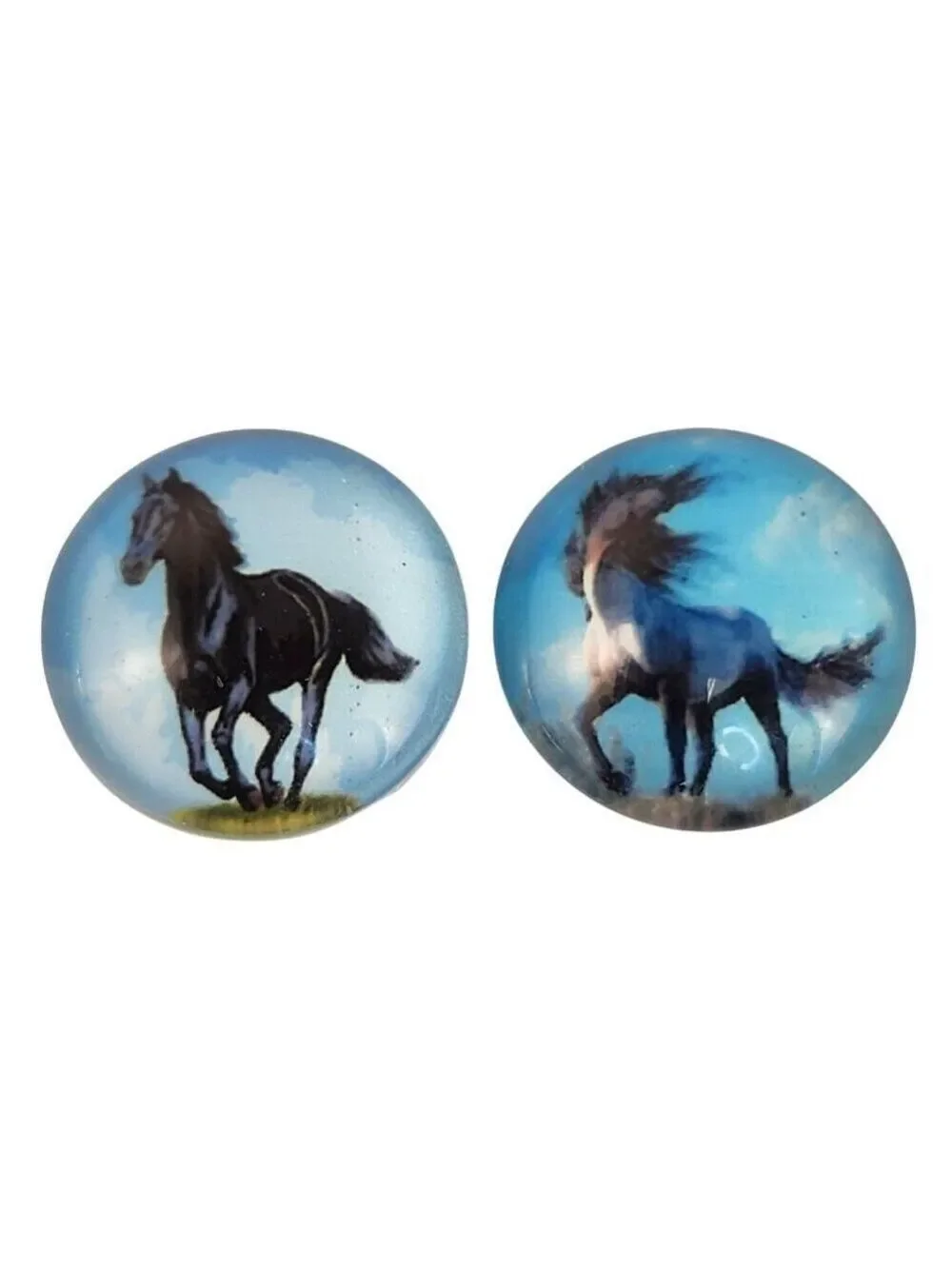 Set of 2 Mustang Horse Glass Cabochons 1 Inch Round, Floral Dome Craft Supply fo
